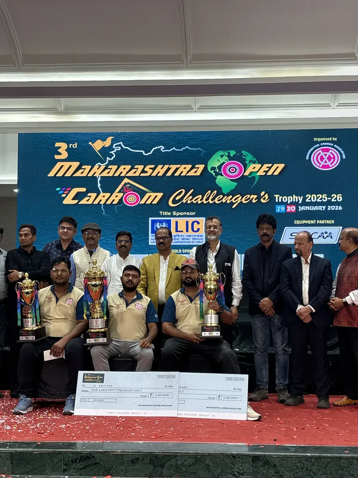 Prize distribution. 3rd Maharashtra Open Carrom Challenger's Trophy, 2025-26