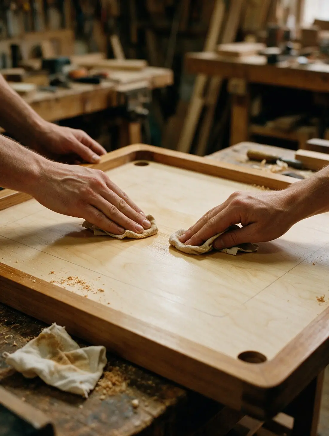 A playing surface being hand-finished